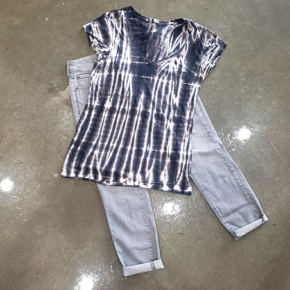 V- Neck Cap Sleeve Tie-Dye Ter